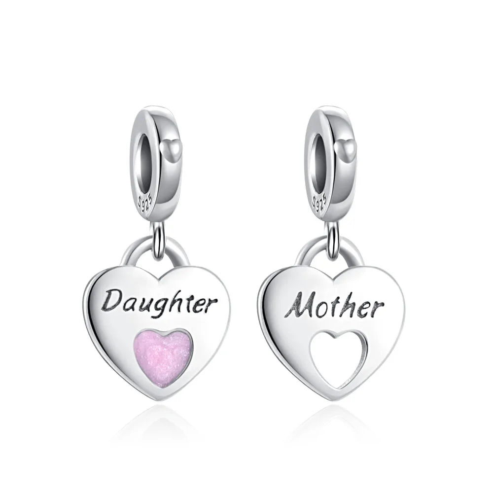 Spring Pink 925 Sterling Silver Enamel Flower Pendant for Mother Daughter Bracelets P180