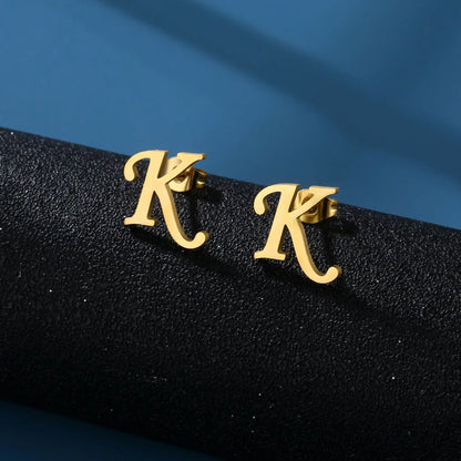 Tiny Stainless Steel Initial Letter Stud Earrings Gift K