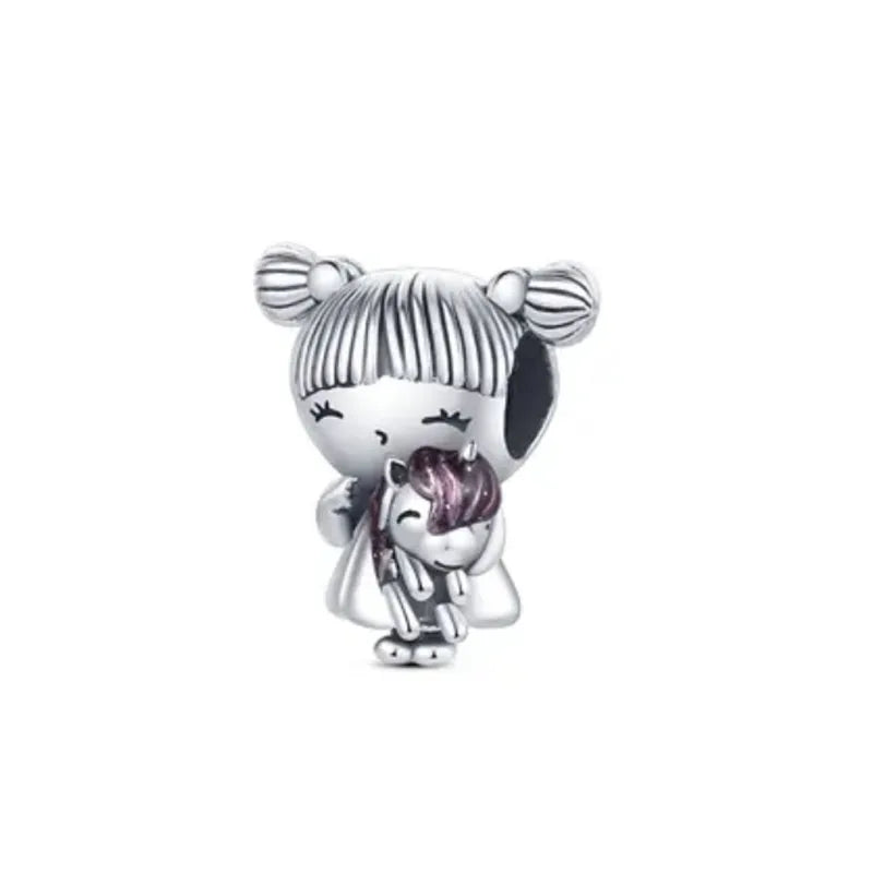925 Silver Couple Charm Beads for DIY Bracelets Elegant Jewelry B3697