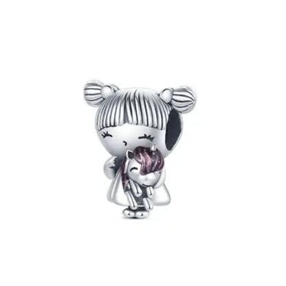 925 Silver Couple Charm Beads for DIY Bracelets Elegant Jewelry B3697