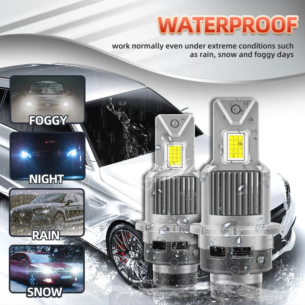 Ultra Bright D2S D2R D4S D4R LED Headlight Bulbs 28000LM 6500K Xenon White with High Power CSP Chips and Double Copper Tube Cooling System