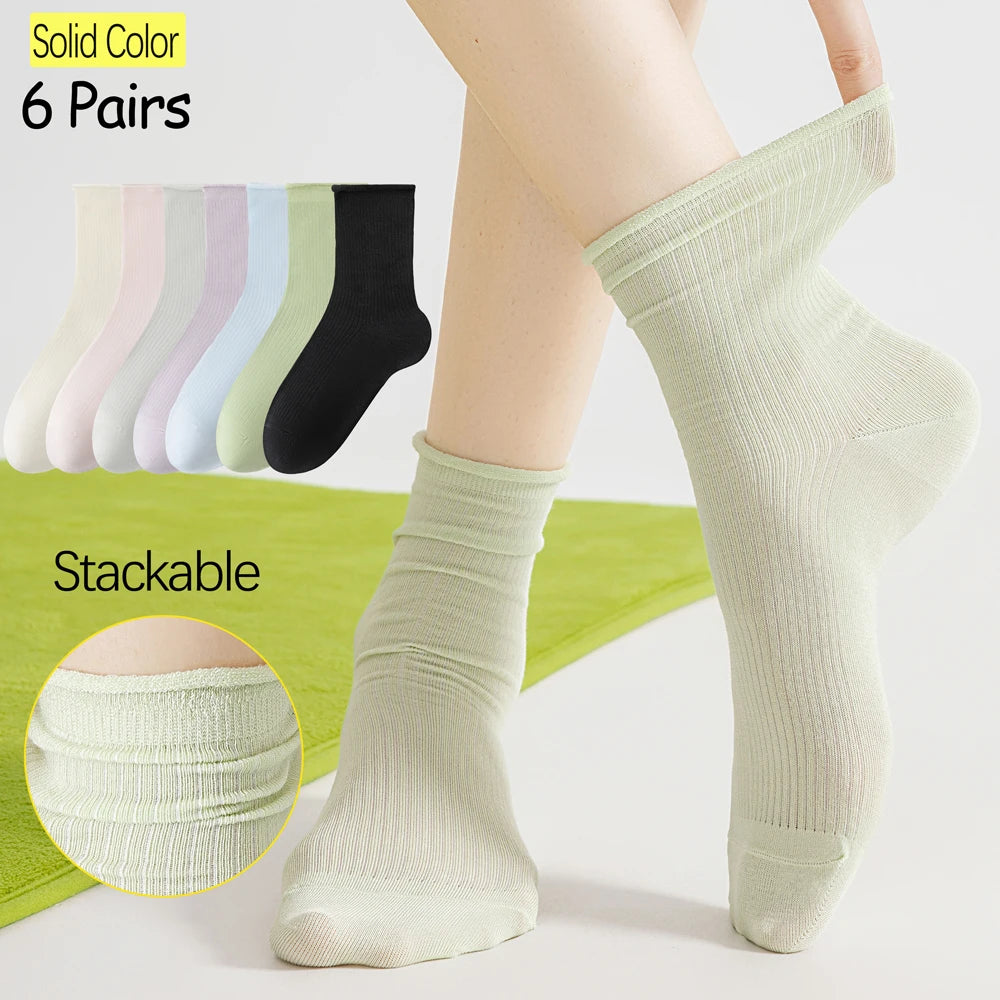 6 Pairs Summer Modal Ice Silk Cooling Mid Crew Socks