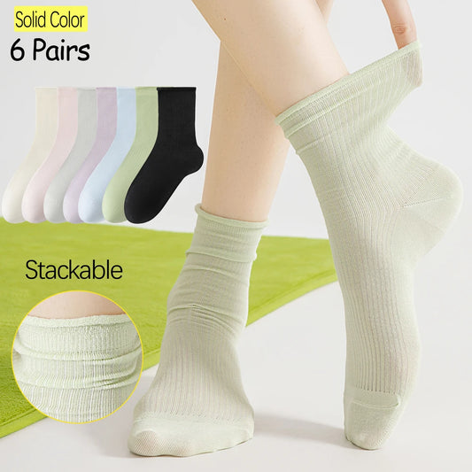 6 Pairs Summer Modal Ice Silk Cooling Mid Crew Socks