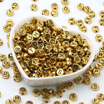 Gold Color Acrylic Spacer Beads with Black Letter Charms for Jewelry Making and DIY Crafts