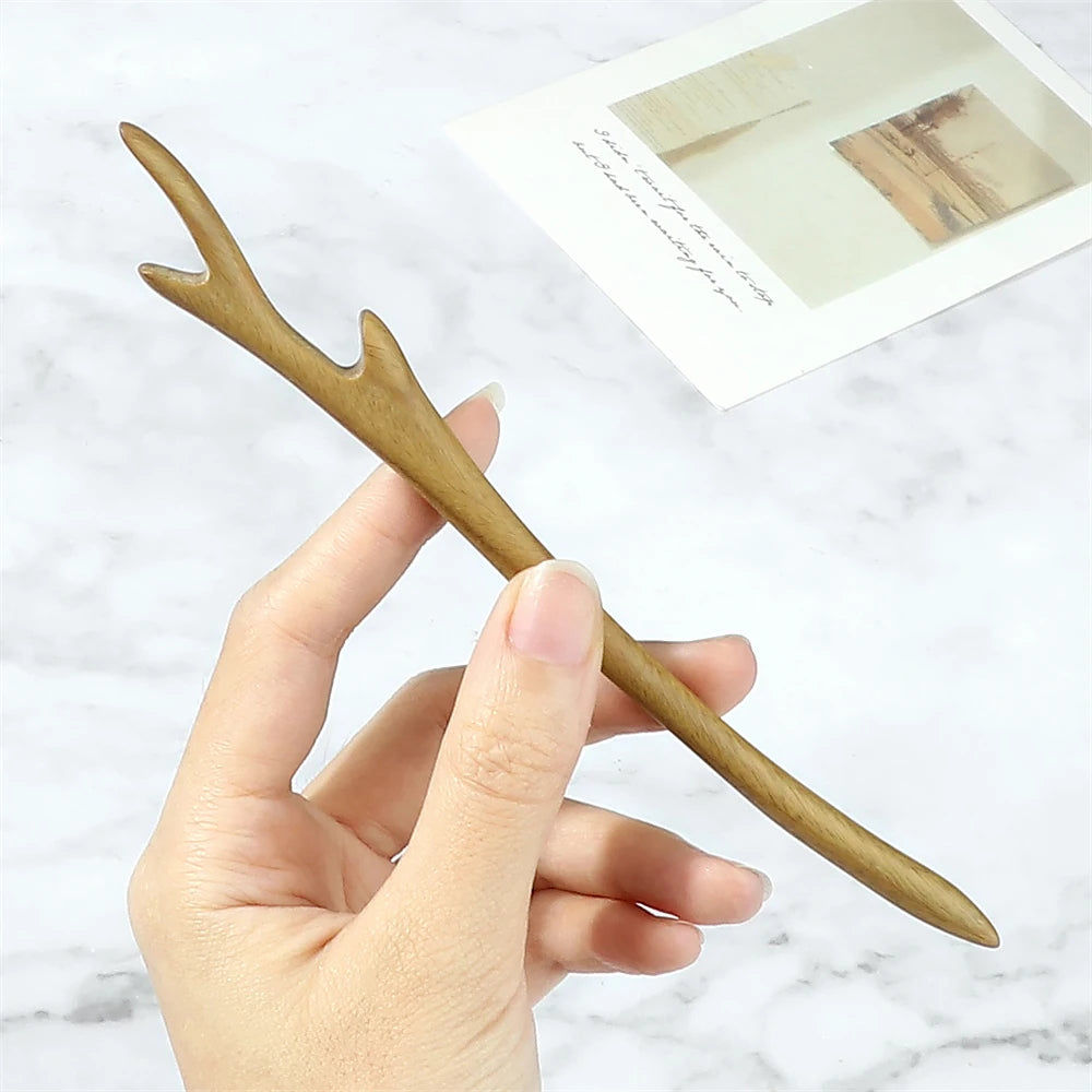 Elegant Green Sandalwood Chinese Vintage Hairpins Set for Women