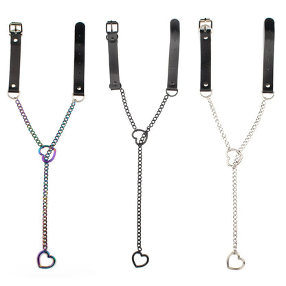 Heart Slip Chain Y Necklace Black Leather Choker for Women