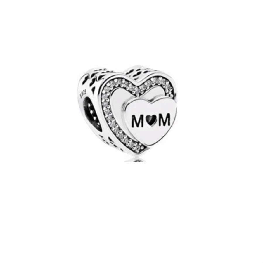 Sparkling Intertwined Love Hearts Charm Beads for 925 Sterling Silver Bracelet