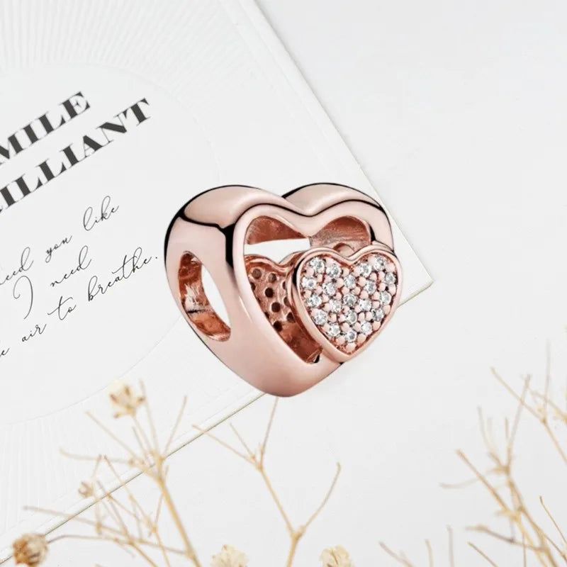 Sparkling Rose Gold Family Tree & Flower Charm Bead for European Silver Bracelet