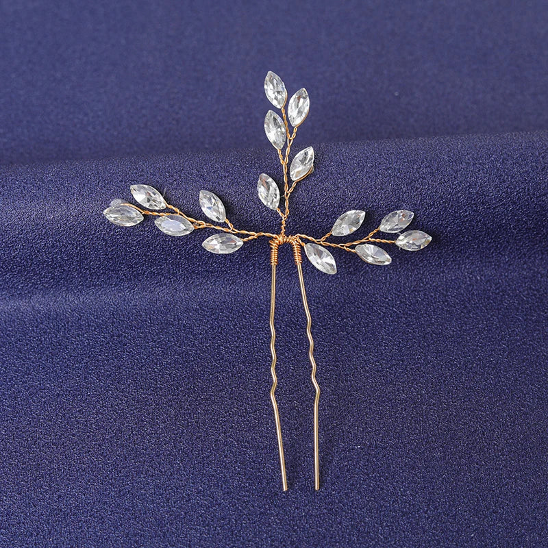 Elegant Gold Crystal Hair Pin for Women - Trendy Rhinestone Bridal Wedding Hair Accessory