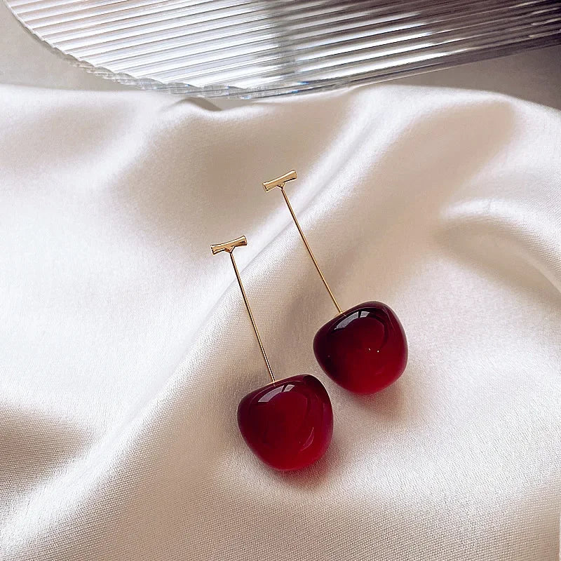 Bohemian Sweet Red Cherry Resin Drop Earrings for Women Fashion Party Jewelry