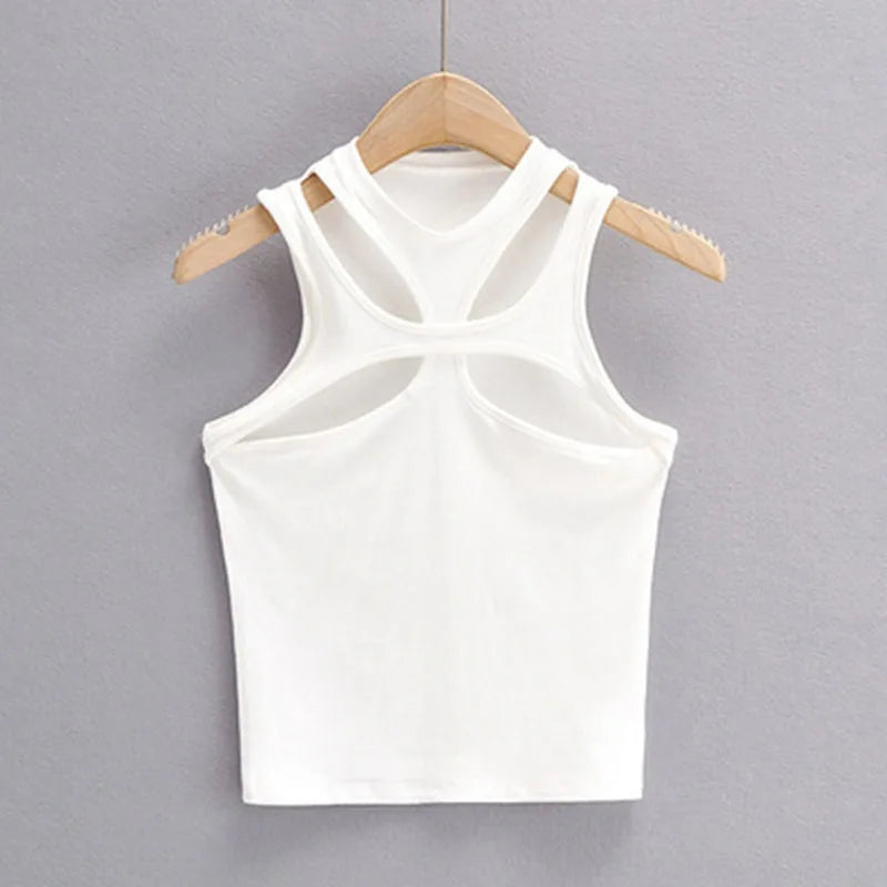 Girls Hollow Knit Tank Top Asymmetrical Round Neck Summer