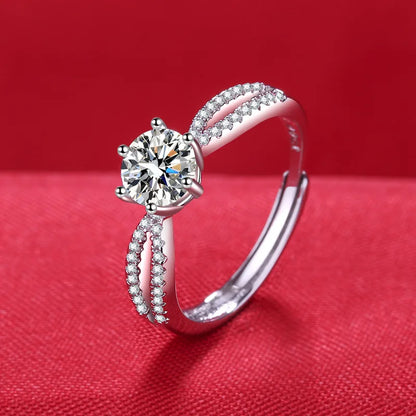 Elegant 925 Sterling Silver Heart Zircon Adjustable Ring for Women