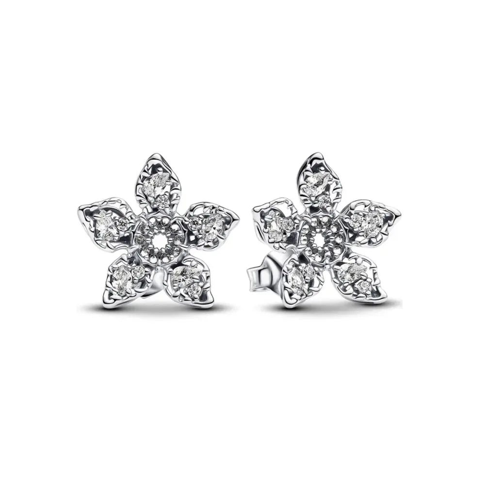 Spring Blue Flower Stud Earrings 925 Sterling Silver Zircon Jewelry for Women P2247