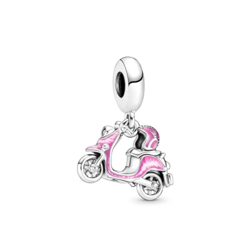 Spring Pink Flower Charms 925 Silver Beads for European Bracelets and Necklaces Jewelry Gift for Best Friends and Moms