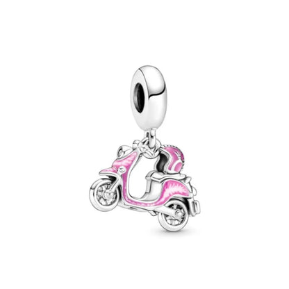 Spring Pink Flower Charms 925 Silver Beads for European Bracelets and Necklaces Jewelry Gift for Best Friends and Moms