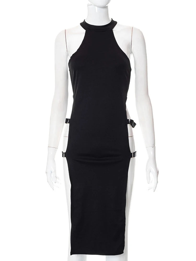 Cosplay High Split Y2K Sleeveless Gothic Dress High Waist