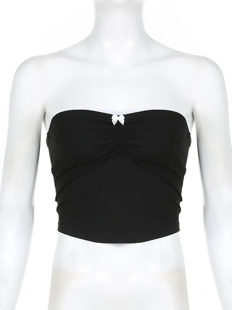 Dozw Women Harajuku Tube Top Bow Detail Cropped Chic