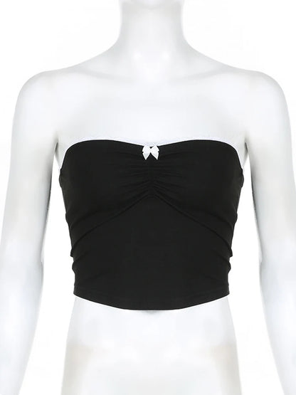 Dozw Women Harajuku Tube Top Bow Detail Cropped Chic