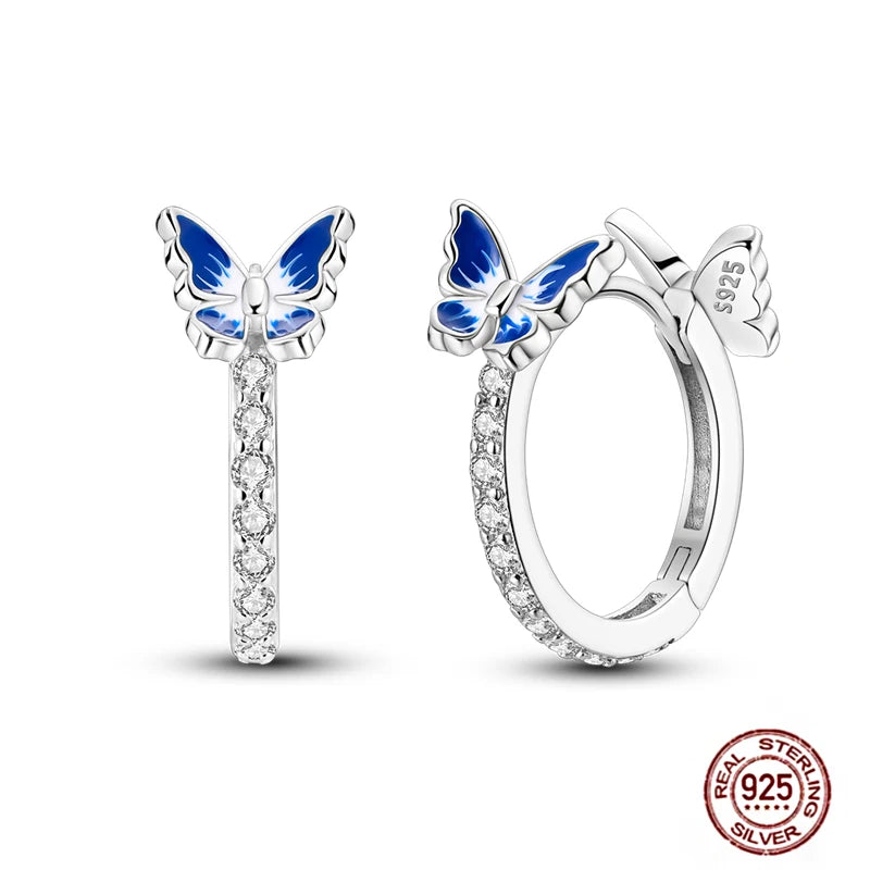 Blue Zircon 925 Sterling Silver Hoop Earrings Star Moon Butterfly Jewelry LTE370
