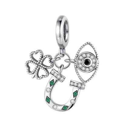 925 Sterling Silver Lucky Four Leaf Clover And Horseshoe Charms With Green Zircon For Bracelet Necklace Earrings