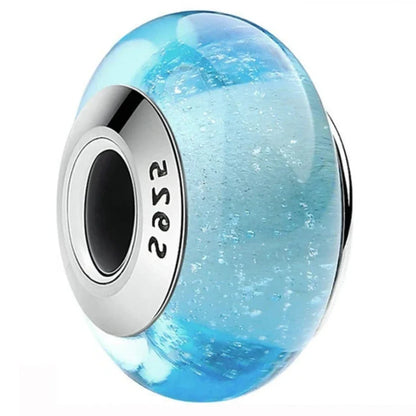 925 Sterling Silver Cosmic Rainbow Murano Glass Beads with Flower and Leaf Charms for DIY Women Jewelry