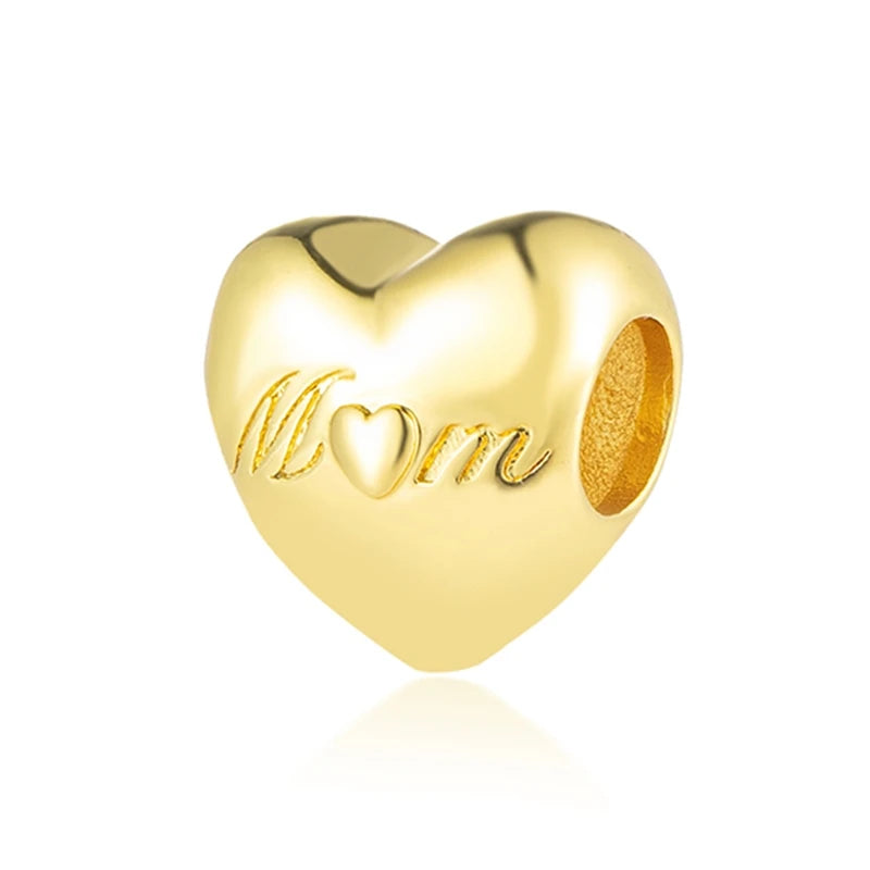 Golden Dragon Double Heart Dangle Charm Bead For 925 Bracelet