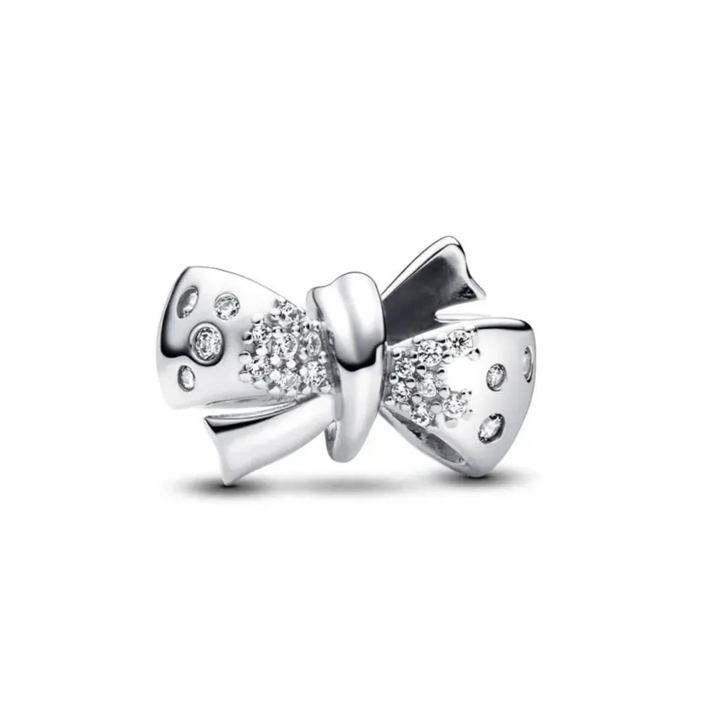 Elegant 925 Silver Backpack Bow Rose Bead Pendant for DIY European Bracelet Jewelry P2245