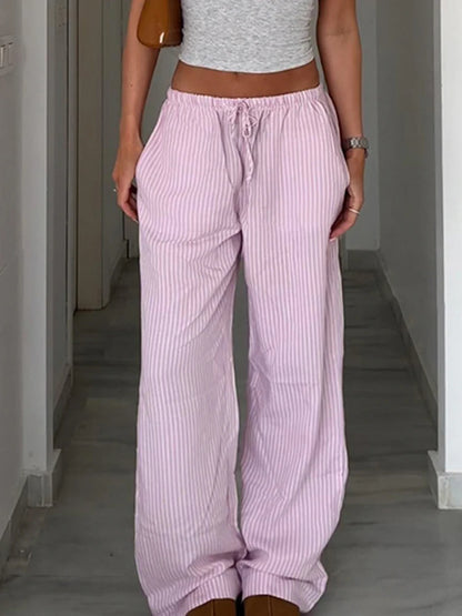 Streetwear Striped Loose Trousers Lace Up Joggers Y2K