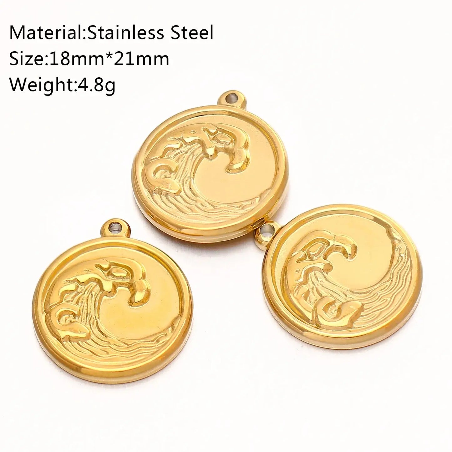 3Pcs Stainless Steel Wave Pendants for DIY Ocean Jewelry Gold Color
