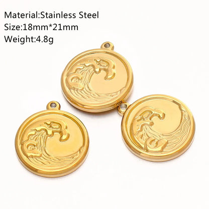 3Pcs Stainless Steel Wave Pendants for DIY Ocean Jewelry Gold Color