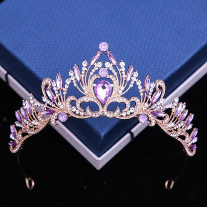 Multicolor Rhinestone Tiara - Top-Rated Crystal Crown Hair Accessory for Women Gold Purple