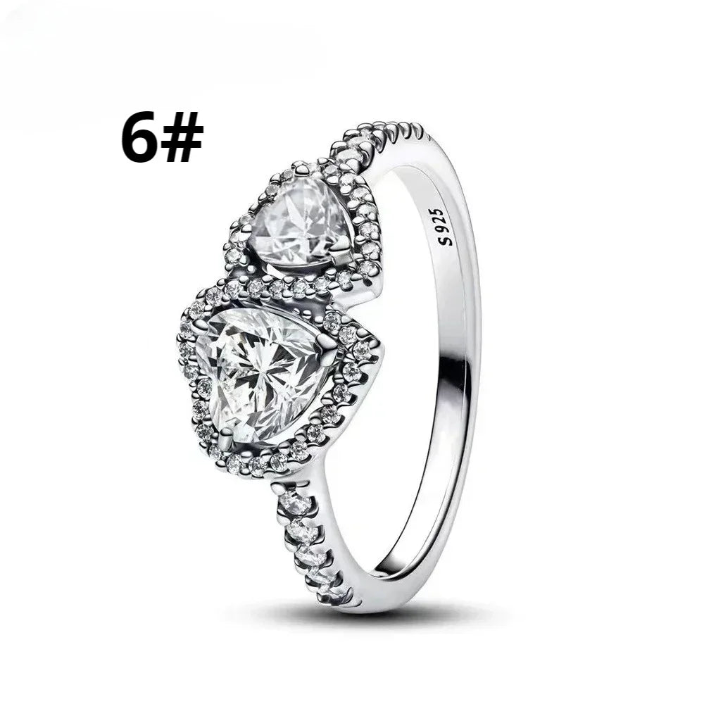 925 Sterling Silver Heart Jewelry Set With Colorful Zircon Sparkling Ring Earrings and Necklace for Women Gift