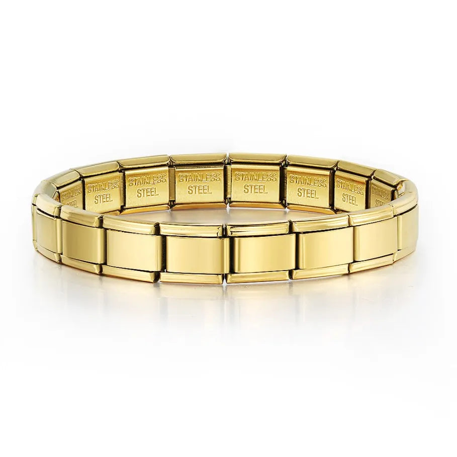 Elegant Gold-Tone Unisex Charm Bracelet Italian Link Stainless Steel 9mm