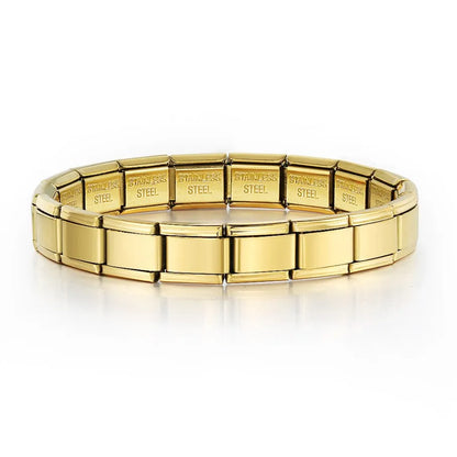 Elegant Gold-Tone Unisex Charm Bracelet Italian Link Stainless Steel 9mm