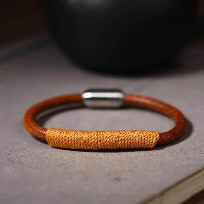 Tibetan Style Handwoven Leather Rope Bracelet for Couples