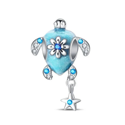 Summer Murano Glass Sea Turtle Dangle Charm Colorful Crystal Zircon Pendant 925 Sterling Silver Fine Jewelry for Original Bracelets
