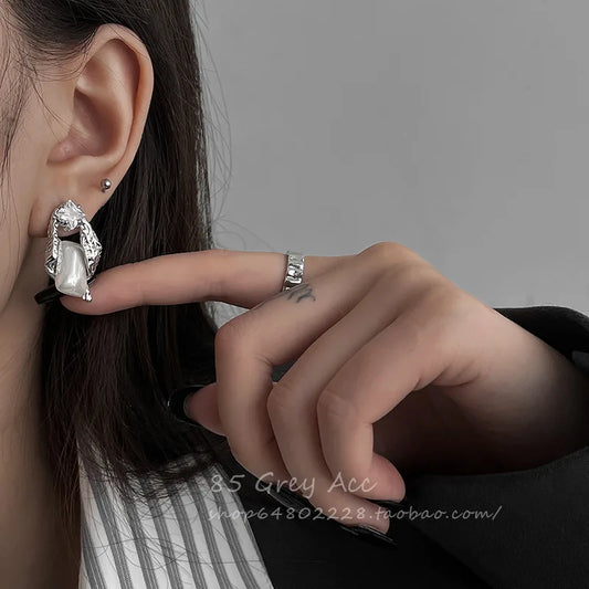 Irregular Zircon Pearl Earrings for Women with Special-Shaped Korean Design