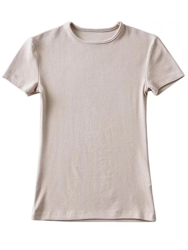 Slim Cotton Blend Cropped Tee For Women O Neck Summer