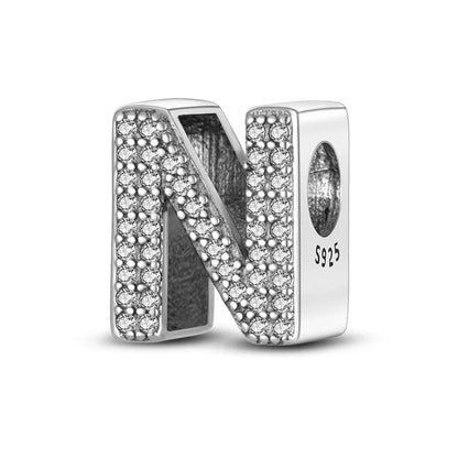 925 Sterling Silver Alphabet Beads Charm Set A to Z with Zircon for DIY Jewelry Making
