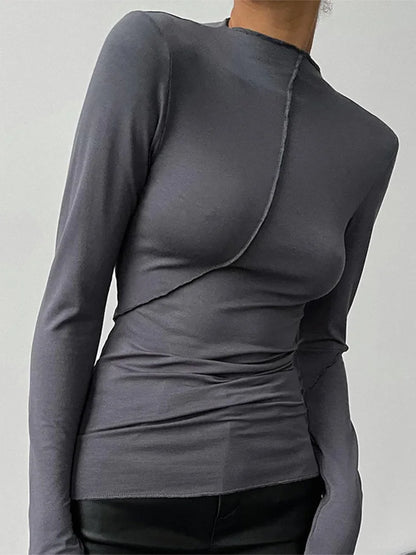 Women Turtleneck Long Sleeve Vintage Y2K Basic Tops