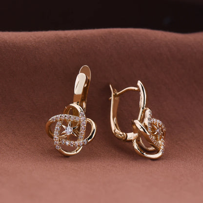 Dckazz Rose Gold Crystal Pendant Intertwined Drop Earrings for Women Christmas Gift