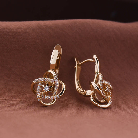 Dckazz Rose Gold Crystal Pendant Intertwined Drop Earrings for Women Christmas Gift