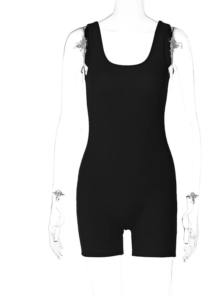 Women Ribbed Sleeveless Playsuit Romper Summer Streetwear