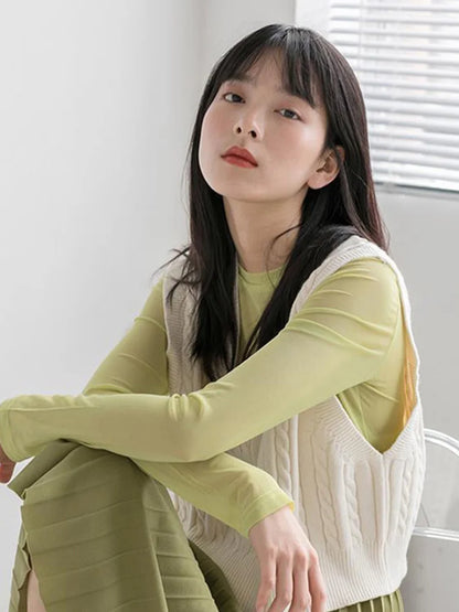 See Through Mesh Long Sleeve Top for Women Pink and Green