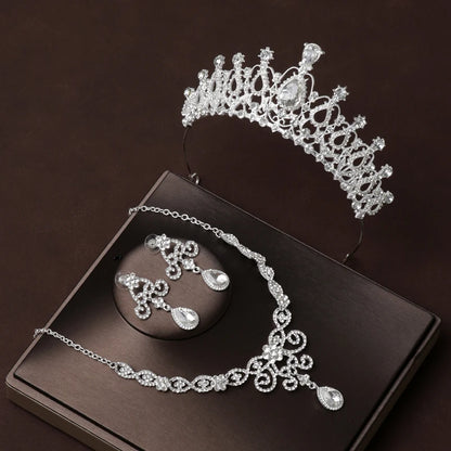 Itacazzo Gold Bridal Headwear Set with Crown, Necklace, and Earrings for Women