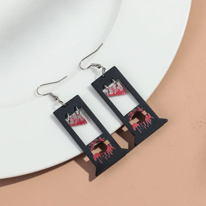 Gothic Blood Guillotine Acrylic Drop Earrings for Women Creative Sequin Knife Design Halloween Jewelry Gift
