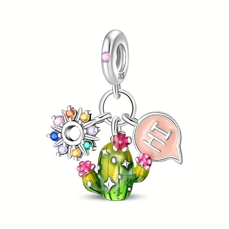 Green Monstera Leaf Charm 925 Sterling Silver Dangle Bracelet Jewelry for Women PAC1536