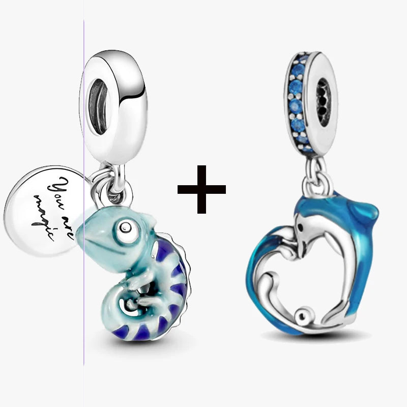 Chameleon and Turtle Pendant Beads for Charm Bracelets Jewelry Gift BD33