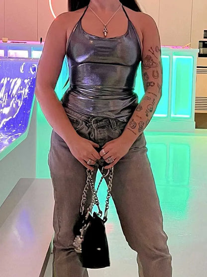 Shiny Bodycon Sexy Vest Top Summer 2024 Ladies Camisole