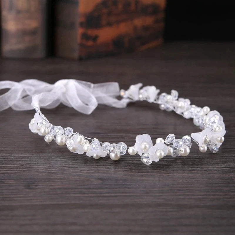 Handmade Crystal Pearl Flower Tiara for Women and Girls - Elegant Bohemian Wedding Hair Accessory